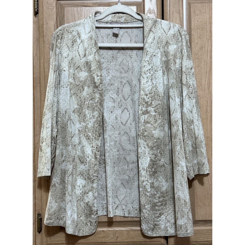 Chico's Snakeskin Print Cardigan Women's Size 3 Lightweight Open Front Cover Up